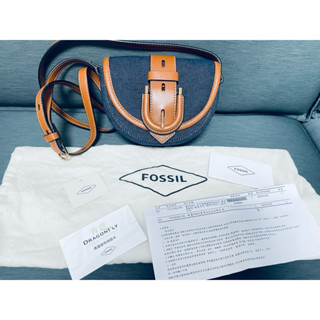 FOSSIL 翻蓋馬鞍包-藍色單寧-（全新未使用）