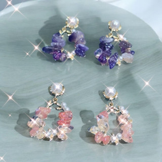💕姐姐飾品小屋💕 S925銀針法式復古高級設計碎石不規則水晶珍珠氣質耳環
