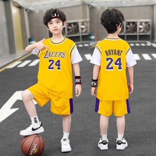 NBA球衣童裝 兒童籃球服套裝 湖人隊科比 詹姆斯 庫裡 男童短袖 幼兒園比賽訓練服 兒童運動短袖 假兩件 幹汗速幹球衣