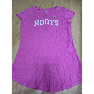 roots 女大人 大人 大logo 桃 短袖 無袖 長版 上衣 短T T恤 M