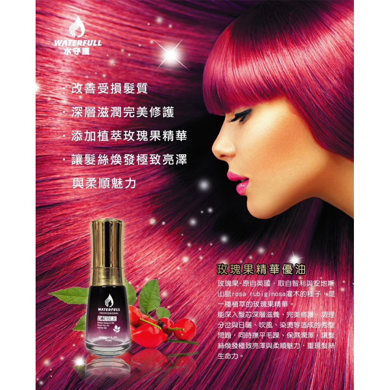 水守護 Waterfull 玫瑰果精華優油 40ml （現貨快速出貨）| 護髮油 免洗護髮 玫瑰果油