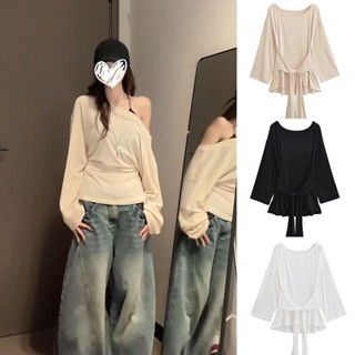 YC家🎀熱銷爆款 夏季 新款 美式 辣妹 純欲 性感 長袖 T恤 百搭 防曬罩衫 微透 顯瘦 設計 綁帶 收腰 上衣