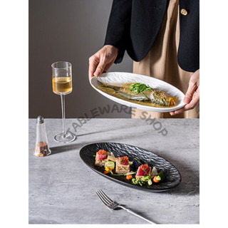 【TABLEWARE】現貨2天出貨▾器皿專售 12英吋石紋魚盤 板岩餐盤 巖板餐盤 石板餐盤 牛排盤 西餐盤 陶瓷盤子