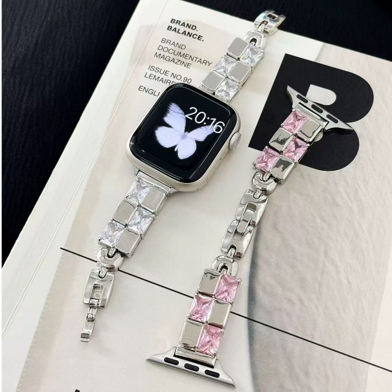 清冷高級感小冰塊金屬蘋果手錶錶帶 適用於Apple Watch789se2代 iwatch10錶帶 45mm錶帶時尚錶帶
