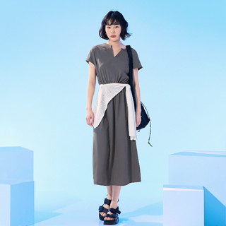 OB嚴選 涼感．抗UV調節腰冰河系防曬V領短袖洋裝 《DA10390》大尺碼/女裝/現貨