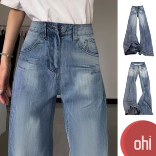 【ohi】牛仔褲嘻哈ins潮 顯瘦牛仔長褲 痞帥長褲女 女生褲子 休閒長褲 大碼女裝 XGJY9940
