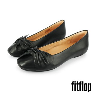 【FitFlop】女 DELICATO 柔軟紐結紋皮革芭蕾舞平底鞋-12-15619-靚黑色