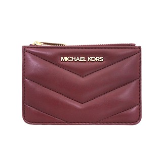 MICHAEL KORS JET SET TRAVEL 絎縫皮革鑰匙圈拉鍊零錢包 深紅色