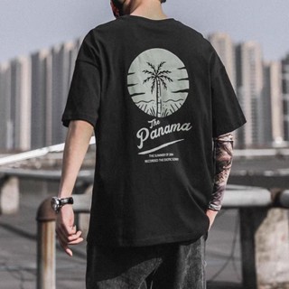 【臺灣出貨】230g厚磅短袖t恤 椰樹印花戶外短袖上衣 oversize 純棉t恤 落肩圓領 日系T恤 寬鬆休閒短袖