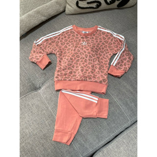 adidas愛迪達粉紅豹紋女童套裝，90公分，二手九成五新，只穿過一次，鬆緊腰