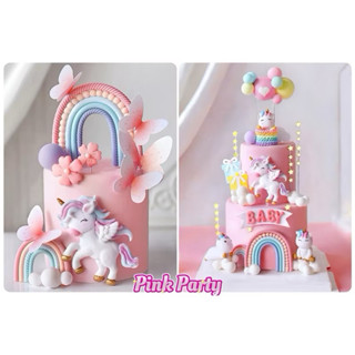 獨角獸 動物 Pink Party派對佈置&蛋糕裝飾 生日蛋糕裝飾 花 蝴蝶 彩虹 唯美 木馬 週歲生日 馬寶寶生日
