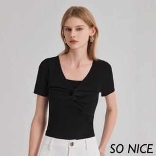SO NICE【特惠】坑條立體扭結短版針織上衣｜黑/粉｜都會時尚女裝 【58430016】