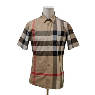 Burberry 80795911男款 Slim Fit Check 短袖棉質襯衫上衣 格紋米色 S/M/L