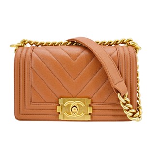 Chanel Boy 仿舊金雙C粒紋牛皮掀蓋斜揹包-20cm(A67085-焦糖色)
