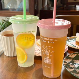 隔日配 輕量化 夏天水杯 水瓶 環保杯 牛奶杯 冷飲杯 彩色塑膠吸管杯 大容量 吸管杯 水壺 水杯 杯子 隨行杯 B11