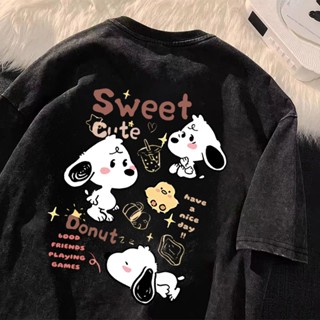 夏天穿搭！史努比T恤 水洗做舊上衣 水洗T恤 短袖上衣 oversize 寬鬆重磅短t snoopy上衣 大尺碼女裝