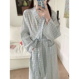🔆小甜甜日系美衣👙睡袍女春秋冬長袖甜美少女格子睡衣袍韓版ins小清新家居服外穿裙