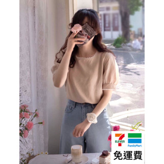 DREAM COLOR KR 一件免運 韓國代購 正韓女裝 優雅迷你蕾絲領口袖末飾邊泡泡袖上衣 0502