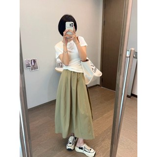 奈看服飾/隔日到貨Miu系極薄涼感超速乾面料日系山本風豬鼻扣好穿三色裙 裙子 薄款裙 工裝裙