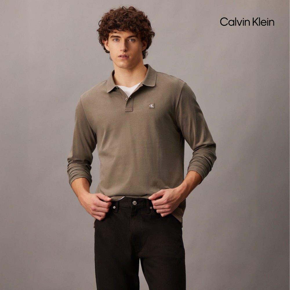 【Calvin Klein】 CK CK 徽章標準版型 Polo 衫_灰色