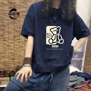 【韓綉坊】100%純棉短袖T恤女夏季新款高檔洋氣運動款式百搭顯瘦上衣 大尺碼女裝 短袖t恤 短袖上衣 氣質上衣 韓版上衣