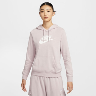 NIKE 帽T NSW CLUB 淺粉紅 基本款 LOGO 刷毛 女 DQ5776-019
