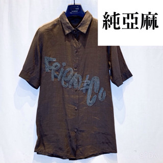 便宜到很蝦👍全新100%純亞麻 字母刺繡設計極簡個性有型百搭短袖襯衫 天然材質🎀🎀百褶裙 洋裝 蕾絲 短裙 短褲 牛仔褲