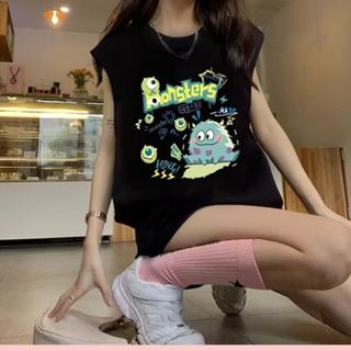 臺灣發貨 黑色T恤女韓版寬鬆純棉坎肩背心女外穿無袖上衣防走光中長款設計感ins字母印花簡約通勤圓領短袖T恤上衣 無袖T恤
