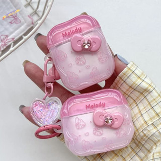 扭扭邊撞色滿屏卡通可愛線條美樂蒂 立體蝴蝶結 適用AirPods 1 2 3代 4代 Pro/Pro2蘋果耳機保護套硬殼