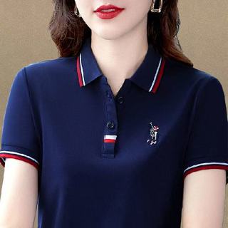 【莉莉安女裝】精棉 大尺碼上衣 翻領上衣 POLO衫 短袖t恤 短袖polo衫 短袖上衣 大碼女裝 中年媽媽上衣 媽媽裝