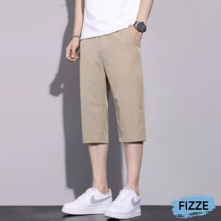 冰絲七分褲 顯瘦微彈 夏季薄款男士休閒褲 寬鬆直筒 潮流速乾褲 男生短褲 短褲男 男士褲子 APN908【FIZZE】