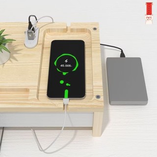 螢幕增高架 桌上置物架 電腦螢幕架 鍵盤收納 鍵盤架 桌上收納架 2025新款USB多功能實木電腦增高架帶抽屜