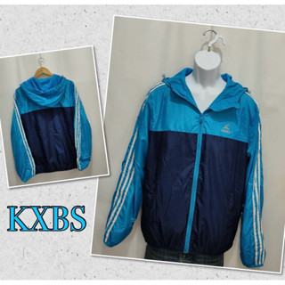 ☀️二手衣☀️KXBS 男款 藍色風衣款式連帽運動外套XL號 AE00212