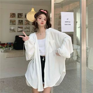 💕甜心高品質💕大尺碼外套 防曬外套 長袖防曬衣大碼連帽薄款防曬外套女夏季2025新款中長款遮肉顯瘦上衣