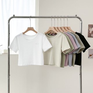 【Fee現貨7色】英文刺繡百搭素T🔥圓領上衣 棉T 女上衣 短袖 短T 短上衣 韓系女裝