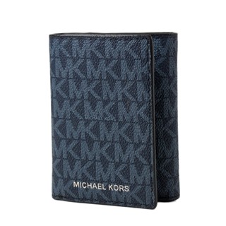 MICHAEL KORS 男款 緹花LOGO防刮三折短夾-藍色 【美國正品現貨】