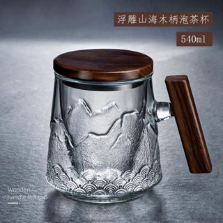 優選 茶具套裝茶水分離浮雕茶杯日式耐熱玻璃杯三件套茶水分離泡茶杯家用過濾花茶杯茶道木把 LK97HY