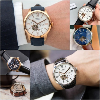 FOSSIL 羅馬時標小鏤空機械錶 背透 皮錶 中性錶 男錶45mm【 Watch On-line Store 】