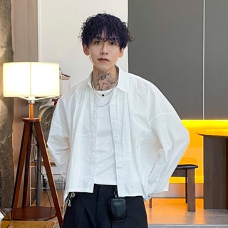KOREA Boxy fit 短寬版不規則下擺落肩襯衫