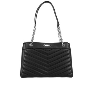 MICHAEL KORS Whitney 銀釦縫線皮革鏈帶中型三層托特包(黑色) 35R4SWHT6U BLACK
