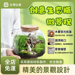 🔥臺灣出貨🔥太空生態瓶帶燈木塞玻璃瓶火山瓶透明水培多肉苔蘚微景觀瓶生態魚缸空瓶容器 魚缸 玻璃瓶 多肉 生態瓶 玻璃花瓶