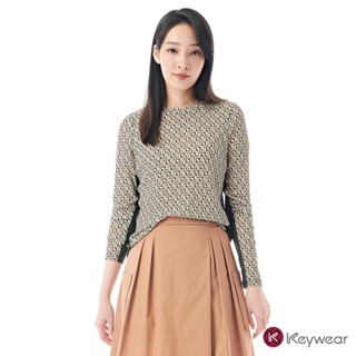 【KeyWear 奇威名品】時尚拼接字母印花長袖上衣(共2色)