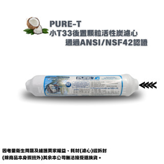 【Water Me 淨水】鴻維小T33/PURE-T後置小T顆粒活性炭濾心 透過ANSI/NSF42認證 NT:130