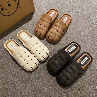 臺灣現/貨✨韓式拖鞋女 包頭拖鞋【店鋪熱銷】新款外穿腳蹬女 夏拖鞋編織包頭 穆勒羅馬復古風百搭休閑 百塔休閒拖鞋