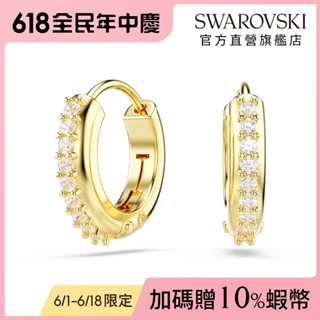 【施華洛世奇SWAROVSKI】Matrix 大圈耳環 圓形切割 白色 鍍金色色調 水晶 生日禮物 官方直營