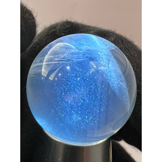 【明明天然水晶】 純天然稀有精品巴西黃水晶球27mm 淨體七彩符文藍針球 招財運旺事業 高品能量球