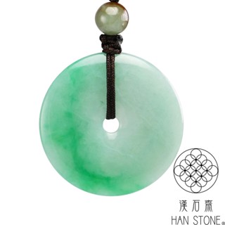 【漢石齋】天然翡翠A貨 平安扣玉佩吊墜 飄花種帶辣綠(32*32*4mm)