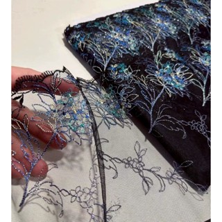 【全館現貨】黑色重工閃閃彩絕蕾絲網紗刺繡花邊寬17cm手工服裝家居旗袍床品飾輔料布藝