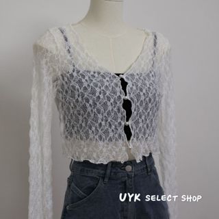 【 UYK 】現貨+預購熱銷✨日韓系蕾絲透膚珍珠釦短版罩衫 2colors 針織