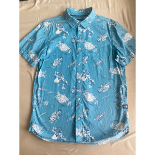 二手 The North Face北面 男款 滿版 帳篷 揹包 海邊 海灘 印花 休閒 短袖 上衣 襯衫 M